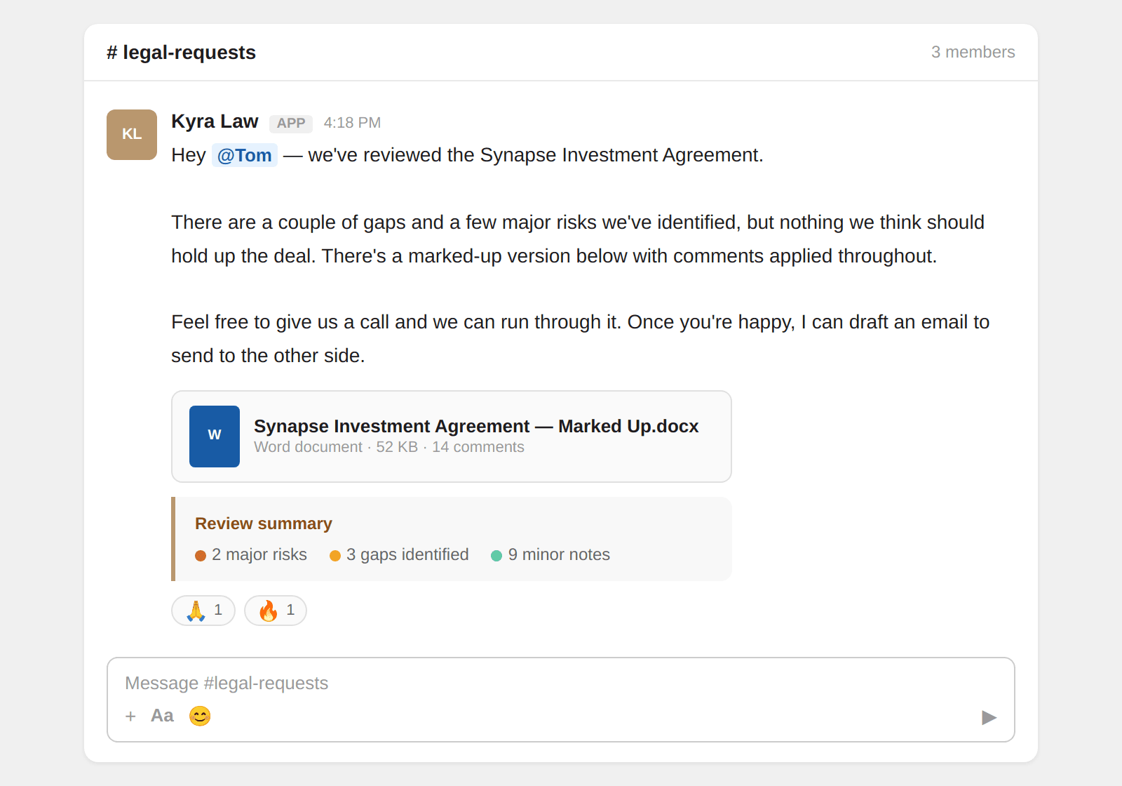 Review delivered with summary